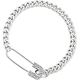 Cykdohy Punk Safety Pin Charm Statement Bracelet for Women Men Trendy Classic Silver Paper Clip Chunky Polished Cuban Chain Bangle Wrist Hip Hop Y2k Fashion Jewelry Gift for Her