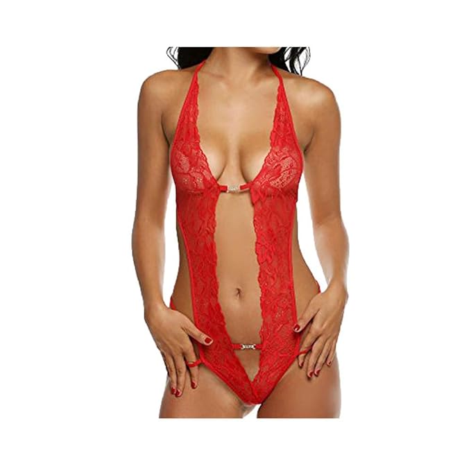 Lialbert Babydoll Lingerie Transparente Erotische Dessous Damen Offen UnterwäSche Blumenspitze Body Jumpsuit NachtwäSche Hipster Neckholder ReizwäSche SchöNe Pyjamas