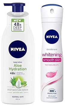 NIVEA Aloe Hydration Body Lotion, 400ml, with deep moisture serum and aloe vera for normal skin & Whitening Smooth Skin Deodorant, 150ml Combo