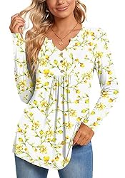 CATHY Womens Long Sleeve Tunic Tops Henley Shirt