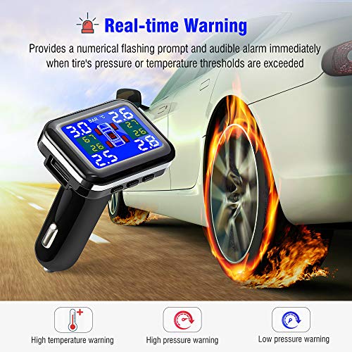 Tsumbay TPMS Car Tire Pressure Monitoring System Wireless Real-time Alarm with 4pcs External Sensors (1.1-3.5 Bar/ 16-51 Psi), Temperature and Pressure LCD Display - Thumbnail 5