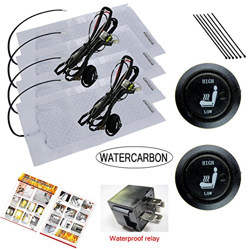 WATERCARBON Universal Round English HI/OFF/LO Switch 1 Wheel Switch Built-in Car Heated Seat Heater Pad Car Seat Warmer Covers Kit Uses Carbon Fiber Premium White heating pad 2 Seats