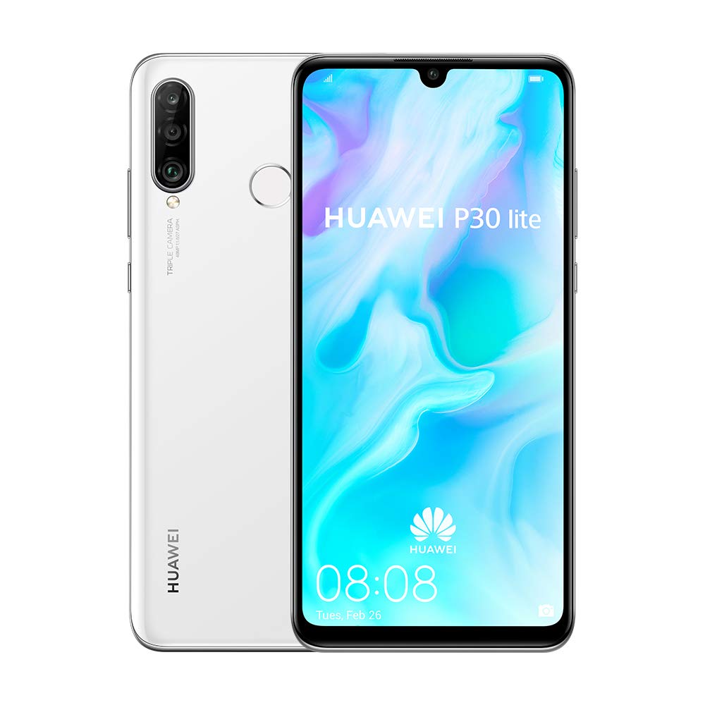 Huawei P30 Lite 128 GB 6.15 Inch FHD+ Dewdrop Display Smartphone with MP AI Ultra-wide Triple Camera, 4 GB RAM, Android 9.0 Sim-Free Mobile Phone, Single SIM, UK Version, White