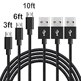 COCOFU (3Pack) Micro USB Cable, 3/6/10FT Extra Long Nylon Braided Universal Micro USB Charger High Speed Sync&Charge Cord Wire for Android, Samsung, HTC, Motorola,Sony,LG,Tablet and More (Black)