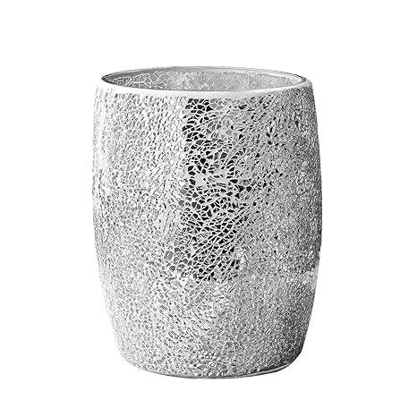 Photo 1 of * FIRST AND SECOND PHOTO SHOW DAMAGE, THIRD IS ITEM OVERALL * Escenzy Modern Bathroom Trash Can Silver Mosaic Glass 5L | 7" x 10" | Luxury Waste Basket for Restroom, Bedroom, Office & Kitchen | Decorative Small Garbage Can | Silver Glitter Bathroom Access