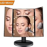 CESHUMD Vanity Makeup Mirror with 8 Led Lights Portable Lighted Makeup Mirror, 5X Vanity Mirror, 180°Rotation, Touch Screen, Tri-fold & Four Sides Cosmetic Mirror for Travel (5X Makeup Mirror)