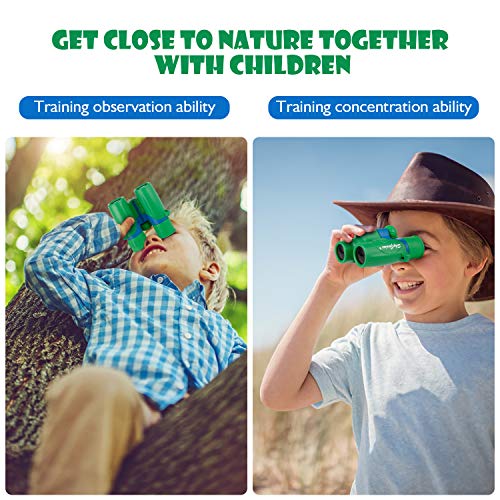 SkyGenius Binoculars for Kids, Mini Binoculars Boys for Bird Watching, Real Optics High Resolution Small Binoculars for Travel Exploring Nature Hiking, for 3-12 Years Old - Green