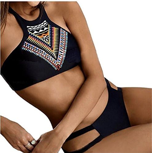 LOVSY Womens Tribal Printed Tankini Two Piece High Neck Bikini Padded Bra Beach Set