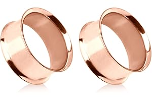 Rose Gold Plated Stainless Steel Double Flared Tunnel Plug Earrings, Sold as a Pair