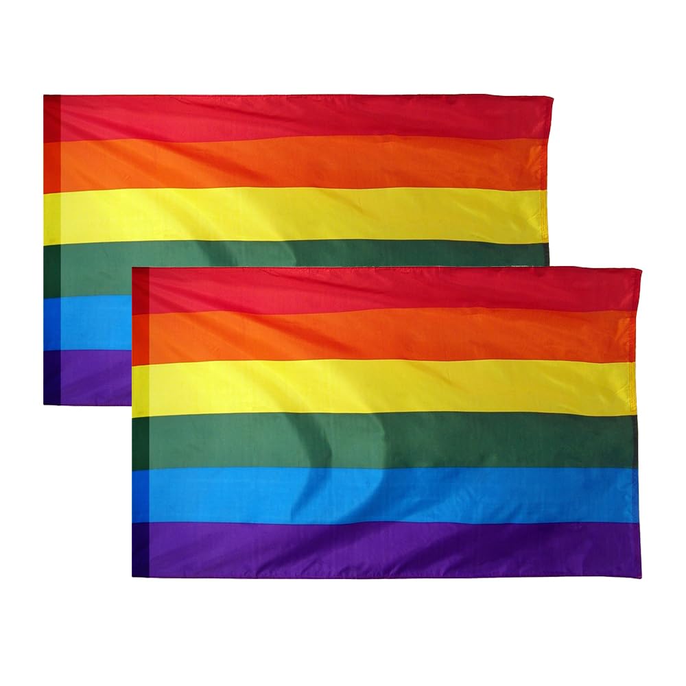 Gay Pride LGBTQ+ Rainbow Flag, Gay Flag 90cm x 150cm, Large Flag with Pole Loop and Laces to Fasten Flag, Flag for Parade, Gay Pride, Celebrations, Demonstrations, (2)