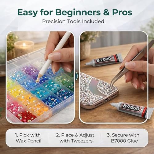 32000Pcs Resin Jelly Rhinestones for Bedazzling, Multicolor 3mm Flatback Gems for Diamond Art, Bedazzler Kit with 3Pcs 10ml B7000 Jewelry Glue for Nail Art Crafting Book Makeup (3mm · 32000PCS)