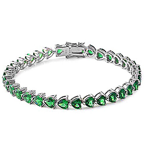 Simulated emerald heart bracelet solid .925 sterling silver 7.25