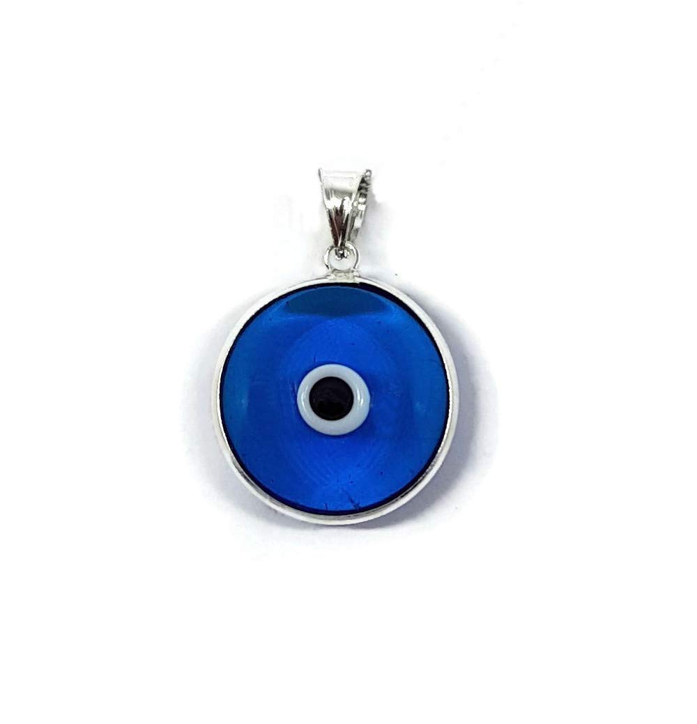MYSTIC JEWELS By Dalia – Evil Eye Crystal Pendant for Good Luck – 925 Sterling Silver – Diameter of Pendant 15 mm (Light Blue Transparent)