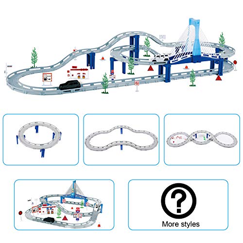 Fun-Here Race Cars Track Set Toy City Highway Living Flexible Slot Car Mega Tracks Length 12 feet Musical Bridge Boys Girls Gift - Thumbnail 2