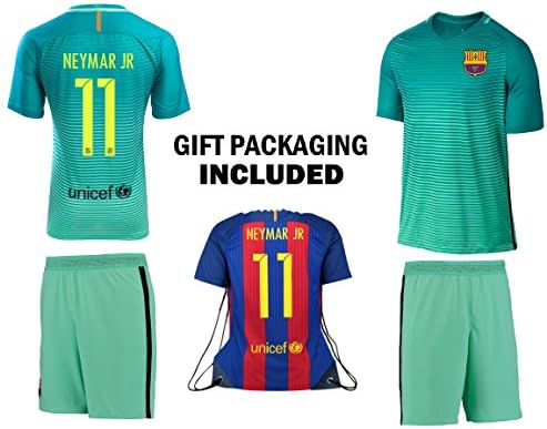 Fan Kitbag Neymar Jr #11 Barcelona Youth Home/Away Soccer Jersey & Shorts Kids Premium Gift Kitbag ✮ BONUS Neymar Jr #11 Drawstring Backpack