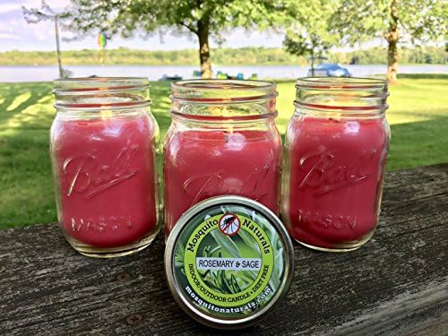 Mosquito Naturals Natural Rosemary Sage Mosquito Repellent Candle (Set of 3) Indoor/Outdoor - 88 Hour Burn - Naturally Repels Insects with Essential Oils, Citronella Soy, Ball Mason Jar, Made in USA