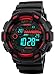 FANMIS Mens LED Sports Watch Military Multifunction Dual Time Alarm Countdown Stopwatch 12H/24H Time Backlight 164FT 50M Waterproof Calendar Month Day Date Watch (Black Red)