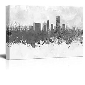Black and White City of San Francisco Golden Gate with Watercolor Splotches - Canvas Art Home Art - 12x18 inches