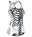 Voglee Fashion Women White Skeleton Printed Sleeveless T Shirt Vest Slim Tank Tops