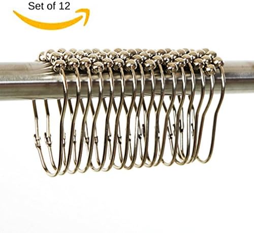 Roller Ball Bathroom Shower-Curtain Rings-DefenderX Multipurpose Hooks - Set of 12 Rings, Polished Chrome, 100% Stainless Steel