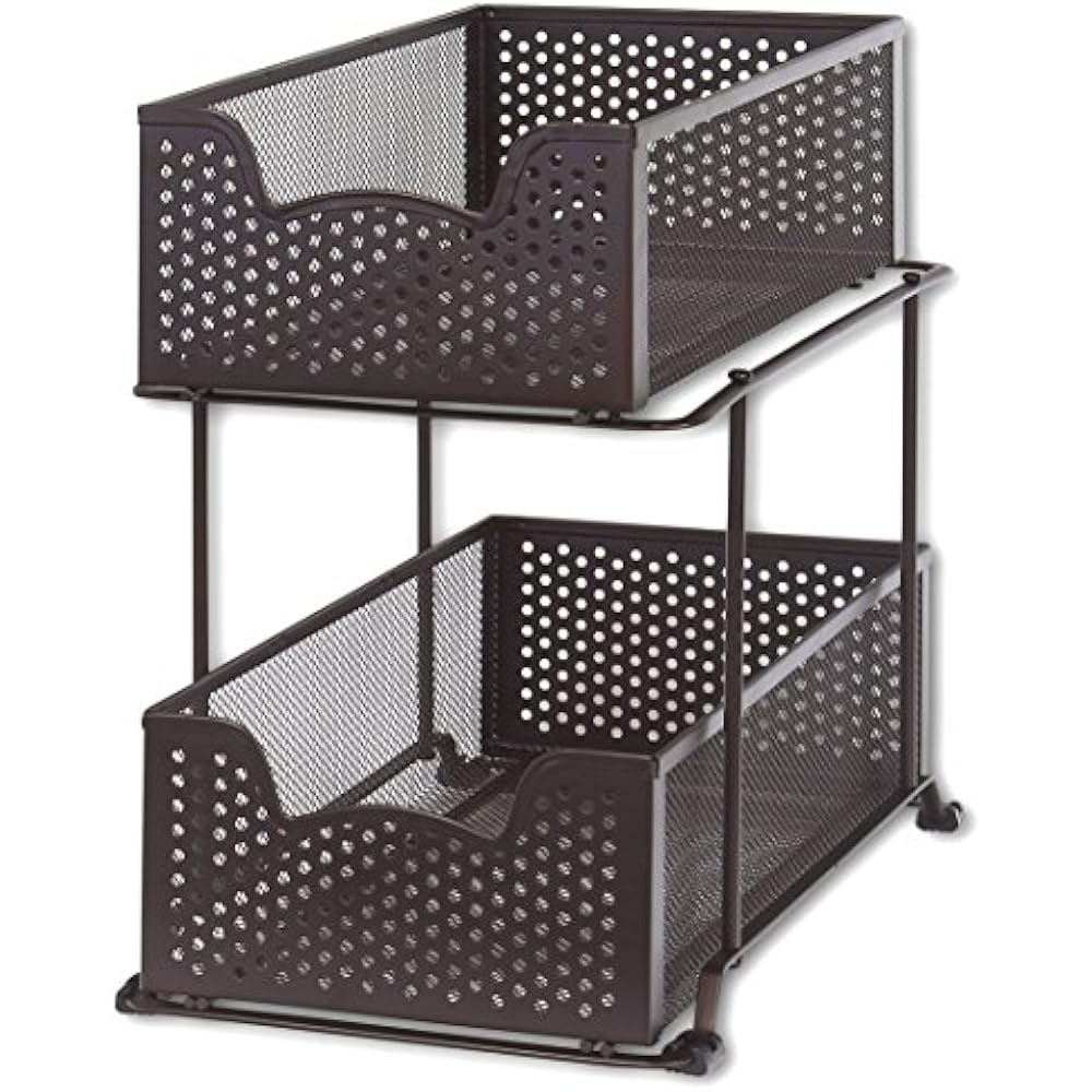 2 PullOut Organizers Tier Sliding Basket Drawer, Bronze Home