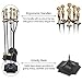 AMAGABELI GARDEN & HOME Fireplace Tools Set 5 Pieces Log Gold Handle Wrought Iron Fire Set with Stand Holder Fireset Fire Pit Indoor Outdoor Tongs Shovel Brush Poker Wood Stove Hearth Accessories