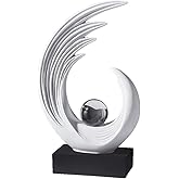 Modern Abstract Art Sculptures, Gold Entryway Table Accents, Black Shelf Decor Accents, Abstract Art Resin Sculpture for Dining Room, Office & Coffee Table – Centerpiece Fireplace Decor (White)