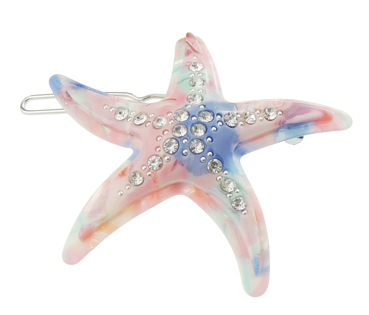 Womens Girls Rhinestone Jeweled Crystal Diamante Party Birthday Christmas Bridal Wedding Accessories Slides Hairpin Hair Clips Grips Bobby Pins Sea Lover Marble Look Starfish (Multi Pastels)