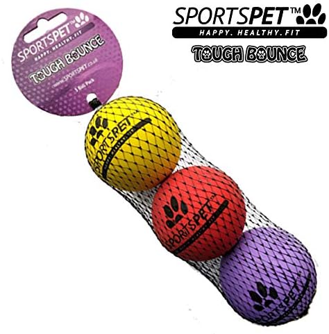 SPORTSPET Tough Bounce Dog Balls, Rubber Dog Ball, Near Indestructible Fetch Toy for Dogs Tennis Ball Size (65mm) Pack of 3 - Image 4