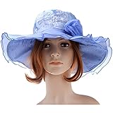 Vbiger Women Floral Pattern Chiffon Layer Kentucky Derby Wide Brim Hat