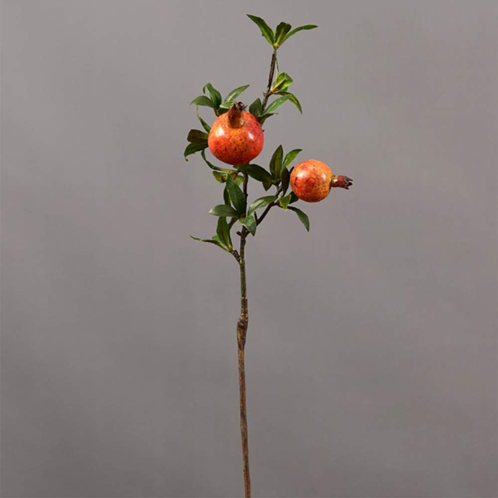 WDDH 20inch Artificial Pomegranate Branch, 2 Heads Fake Pomegranate Flower Branch with Green Leaves, Decorative Fruit Branch Photography Props for Home Weddng Party Decor