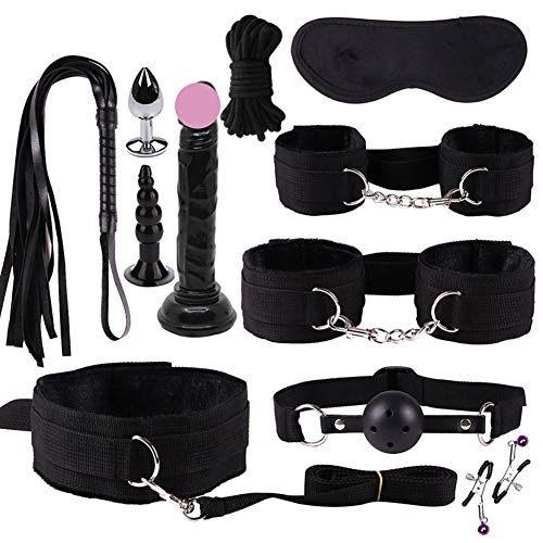 Escolourful Adult Health Six Toys Necklace Handcuffs Whip Vibratoe Vibrant Toys for Couples Coseplay Game, 11PCS/Set