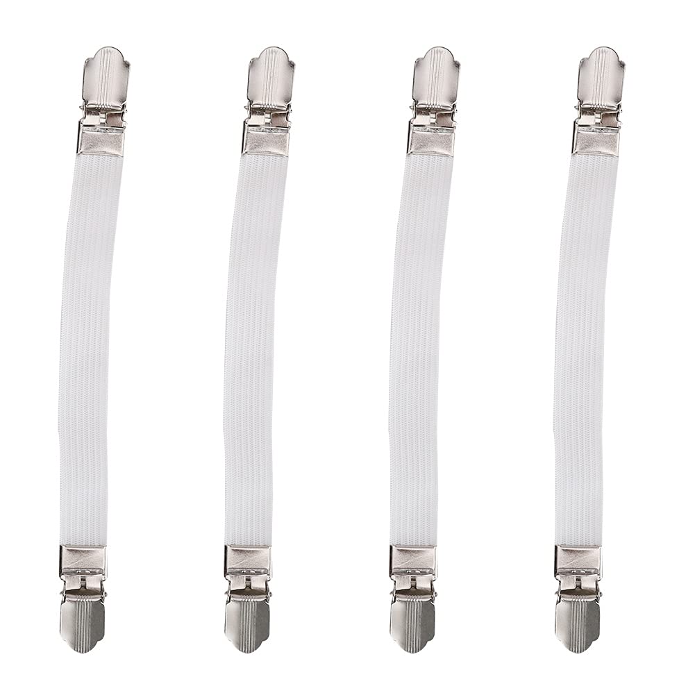 TOPINCN 4Pcs Elastic Bed Sheet Fasteners Crisscross Mattress Strap Heavy Duty Clips Grippers Flexible Straps Suspender for Pad Covers Cushions(White)
