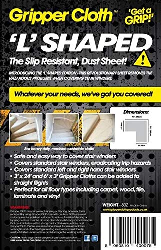 L Shaped DUST Sheet GRIPPER CLOTH Range for Turns in Stairs Non Slip BEAEDED Trade OR DIY Super Durable, Dust-Proof & Washable Reusable Shields for Painting, Decorating, Building