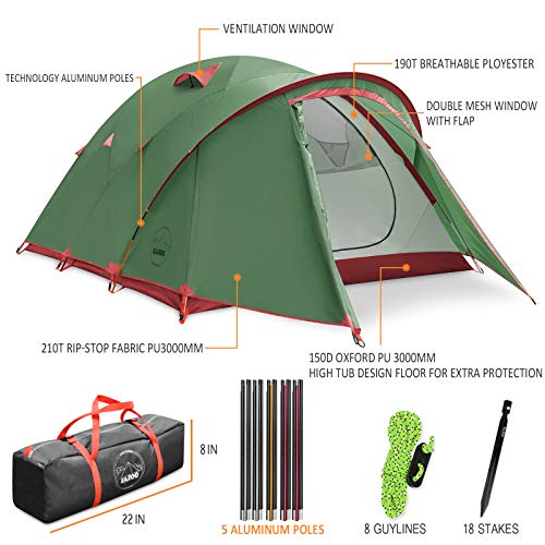 KAZOO Waterproof Camping Tent 4 Person Family Backpacking Tents 4