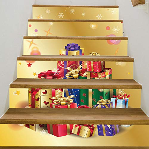 3D Christmas Pgojuni Simulation Stair Stickers Waterproof Wall Stickers DIY Wall Stickers Removable Wallpaper Home Decor 1Roll=6pc (G)