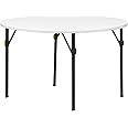 Living and More 4ft Bi-Fold Round Folding Table, Banquet and Event Folding Table with Carrying Handle, White