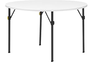 Living and More 4ft Bi-Fold Round Folding Table, Banquet and Event Folding Table with Carrying Handle, White