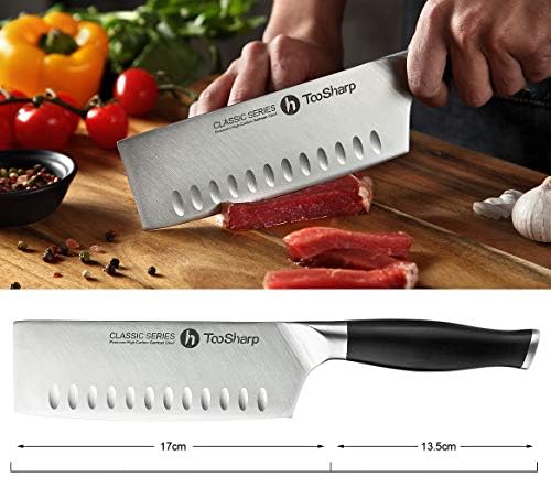 TooSharp Couteau de Chef Nakiri, 7 Pouces Couteaux de Cuisine Professionnels, Prime G-10 Garolite Poignée Allemagne Antiadhésif Haute teneur en Carbone Acier X50CrMoV15-7 (180mm) - Cuisine A Vivre TooSharp Couteau de Chef Nakiri, 7 Pouces Couteaux de Cuisine Professionnels, Prime G-10 Garolite Poignée Allemagne Antiadhésif Haute teneur en Carbone Acier X50CrMoV15-7 (180mm)