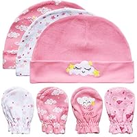 GLEAMING GRAIN Baby Mittens and Caps Set Infant Gloves and no Scratch Mittens Newborn Gift 7 Piece Set for Baby Girls Pink 0-6 Months