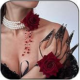 ANGLEQUEEN Halloween Vampire Accessories Women Necklace Bracelet Set Victorian Vampire Decor Blood Beaded Choker Halloween Costume Cosplay Jewelry