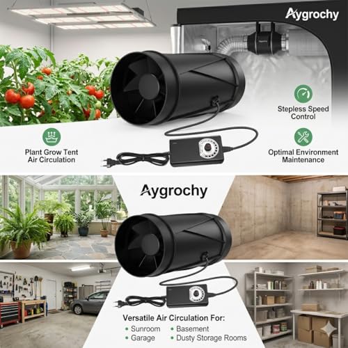 Aygrochy 100mm Adjustable Suction Fan with EC Motor 221m³/h Extractor for Winter Gardens, Marquees, Basements, Garages, Kitchen