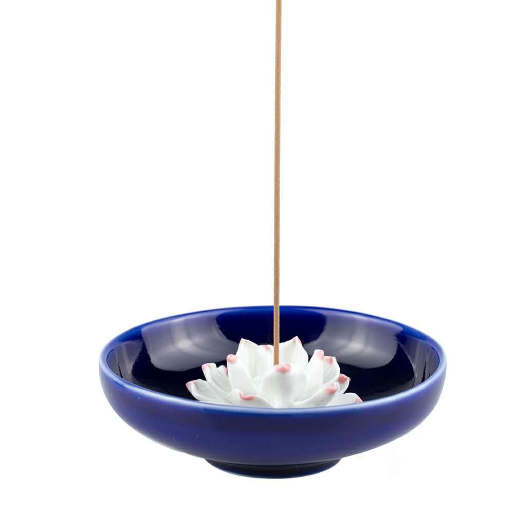 Corciosy Incense Stick Burner Holder-Censer Ceramic Handmade Artistic Lotus Flower Incense Burner Bowl-Buddhist Water Lily Single Hole Incense Ash Catcher Tray IN-013(Style2)