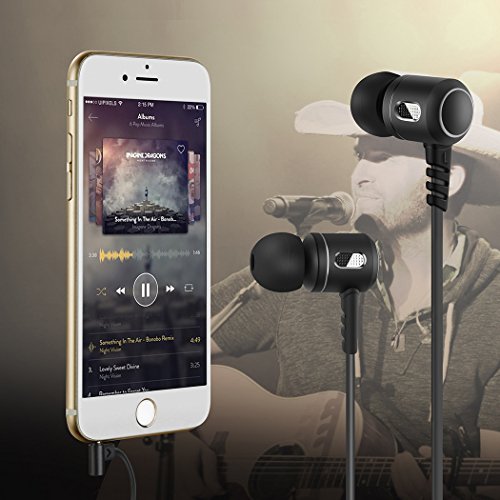 Earbuds, HokoAcc In-Ear Headphones Noise Isolation Headset Heavy Bass Earphones with Microphone for iPhone Samsung iPad and Most Android Phones, Black - Thumbnail 5