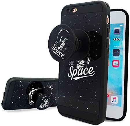 iPhone 6s Case,iPhone 6 Case,Fashion Funny Case with Rotating Pop up Kickstand and Shock Proof Soft TPU Silicone Grips Holder Black Cover Case for Apple iPhone 6/6s Case (4.7 inch) I Need More Space