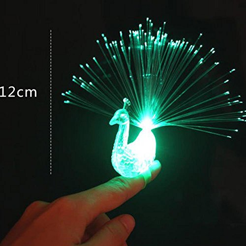Efanr 12Pcs Creative Peacock Style LED Finger Ring Lights Beams Light up Glowing Kids Toys Gifts Concert Props Wedding Celebration Festival Party Decor - Thumbnail 6
