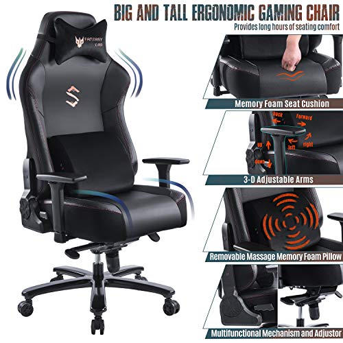 FANTASYLAB Big Tall Gaming Chair with Massage Memory Foam Gamer Chair