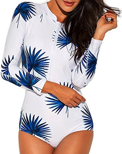 Funnygirl Women's Fashion Printing Rashguard Long Sleeve Zip UV Protection Print Surfing Swimsuit Swimwear Bathing Suits