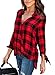 Astylish Women Casual Plaid V Neck 3 4 Long Sleeve Blouses and Tops Shirts Red XX-Large