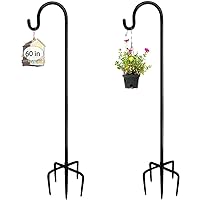 Shepherd Hook 2 Pack,60Inch with 5 Prong Base for Bird Feeder, Strong Metal Garden Shepherd Hooks for Hanging Birdhouses, Flo